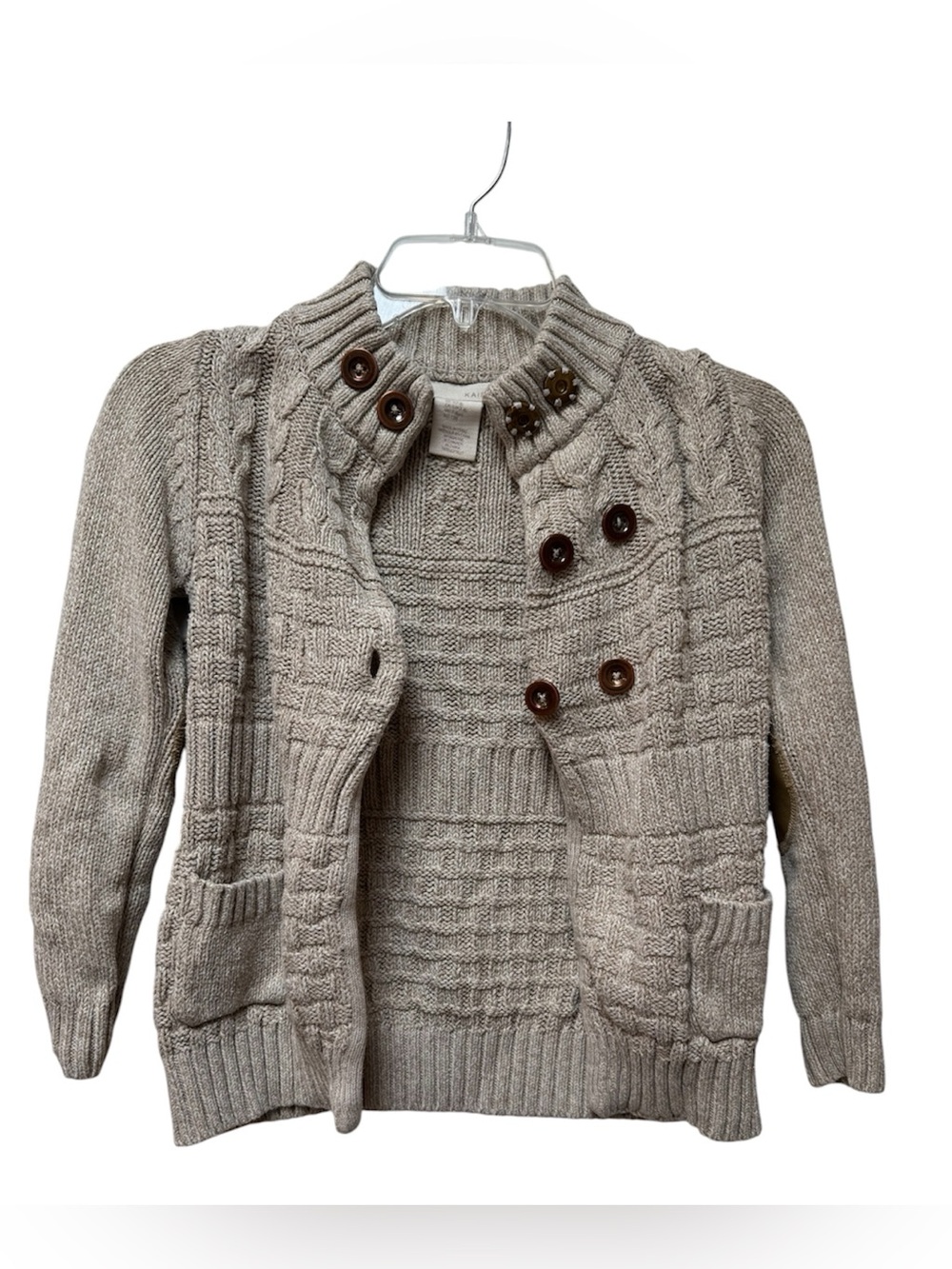 Kaisely Taupe Cable Knit Double-Breasted Cardigan